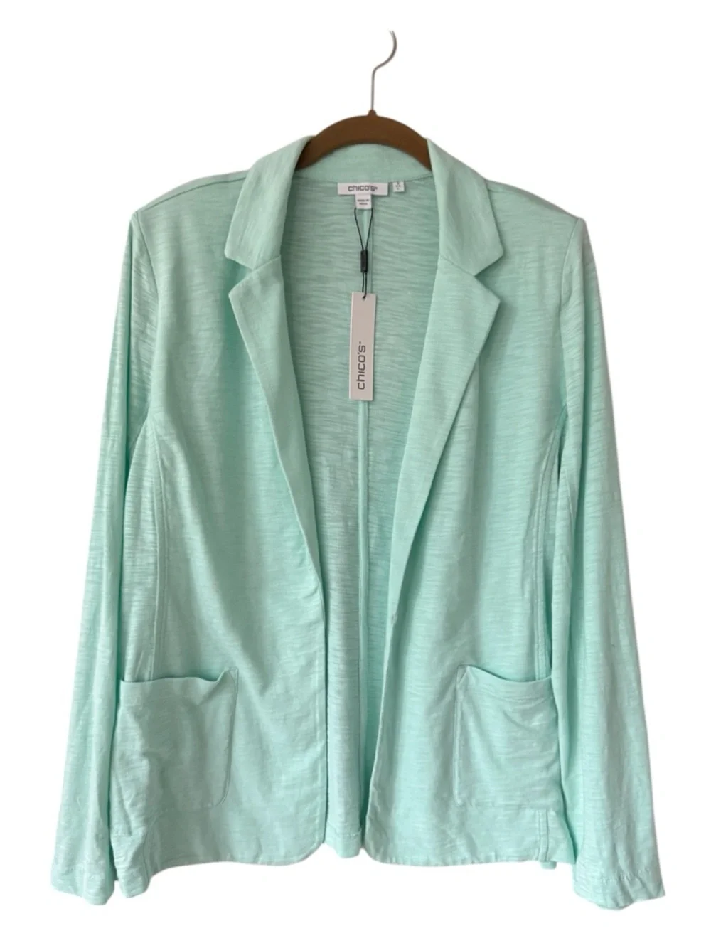 Chico’s Light Knit Open-Front Blazer Jacket Chico’s 2 Size L 12/14 Mint Green - Picture 3 of 13